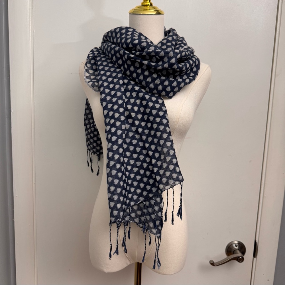 Women’s Golden Prince Silk Wool Heart Print Scarf Wrap Navy